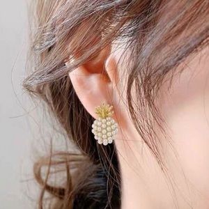 Pearl Pineapple Stud Earrings 925 Silver Posts